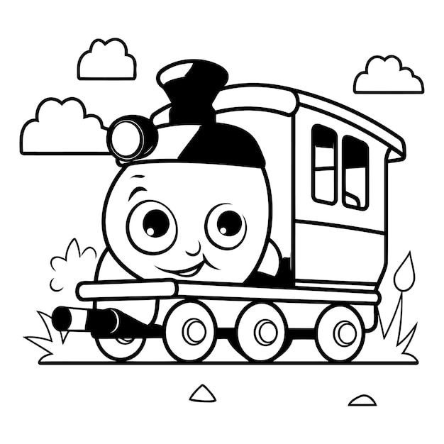 милый мультфильм о поезде в черно-белом векторном иллюстративном графическом дизайне
