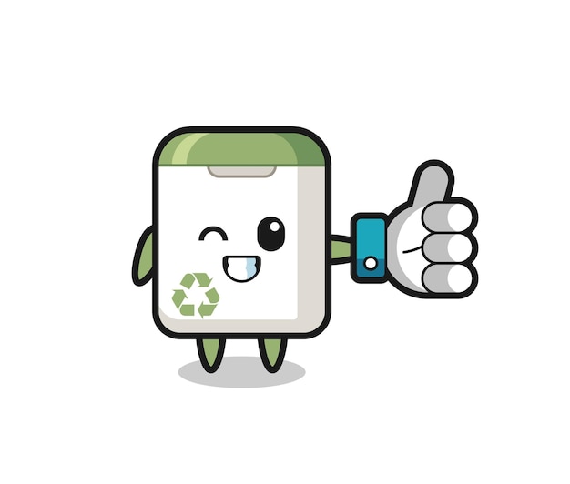 Cute trash can with social media thumbs up symbol , cute style design for t shirt, sticker, logo element