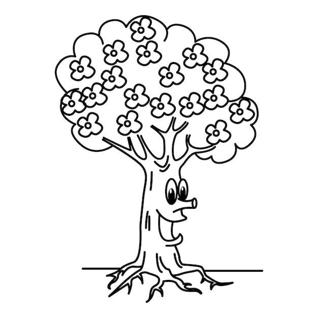 Cute tree cartoon characters vector illustration For kids coloring book