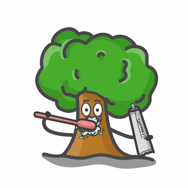 Vettore simpatico personaggio albero mascotte piatto cartoon emoticon disegno vettoriale illustrazione