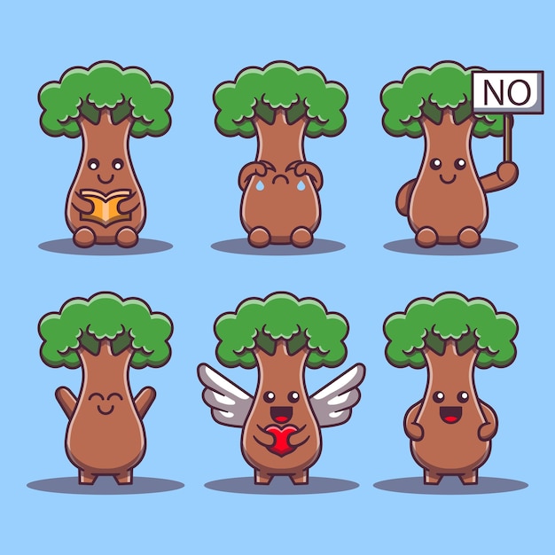 Cute tree characters in various poses