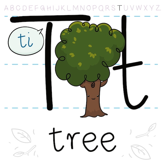 ベクトル 大文字と小文字のtの間に生えてアルファベットを学ぶかわいい木