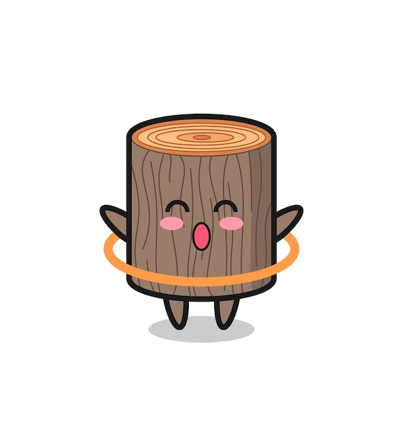 Cute tree stump cartoon is playing hula hoop