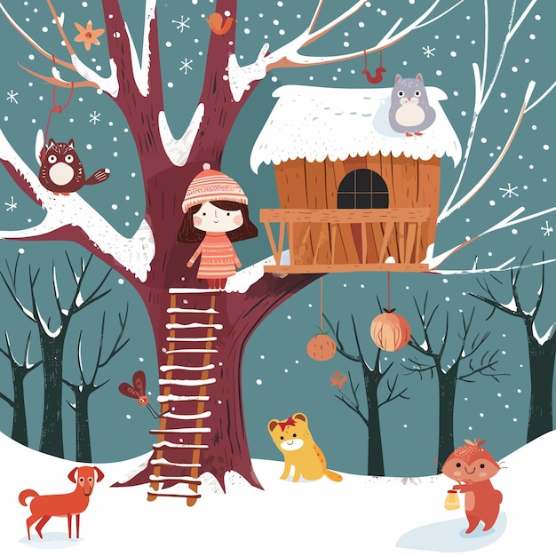 Cute_treehouse_in_winter_forest_with_little_girl