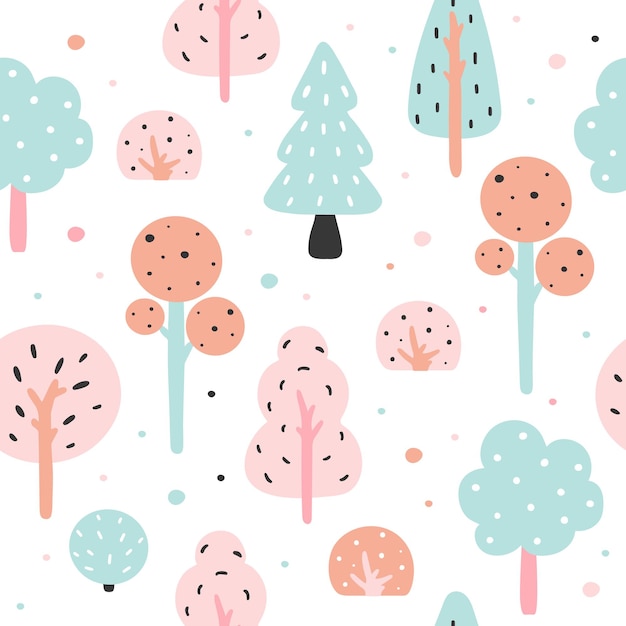 Modello di alberi carini doodle design creativo del modello per tessuti o imballaggi