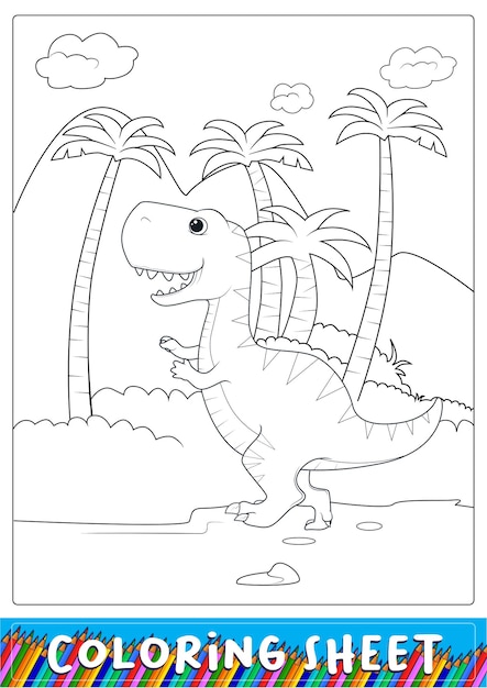 Cute trex coloring page for kids