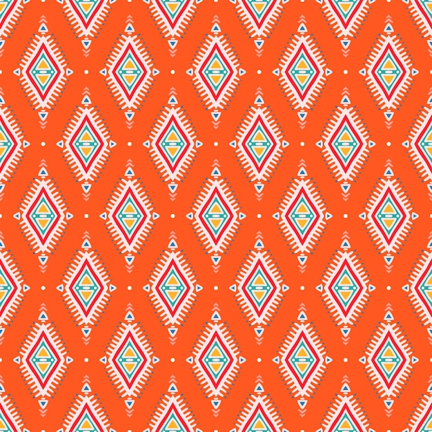 Cute tribal orange and white seamless pattern with rhombuses