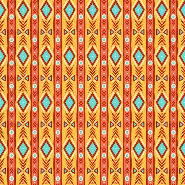 Cute tribal striped yellow and blue seamless pattern