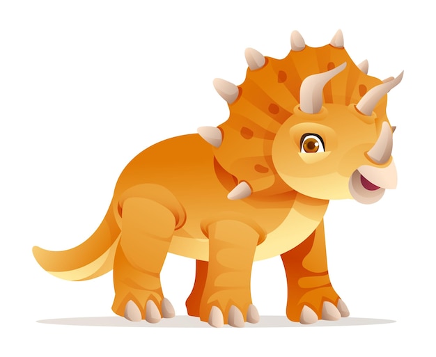白い背景に分離されたかわいいトリケラトプス恐竜漫画イラスト
