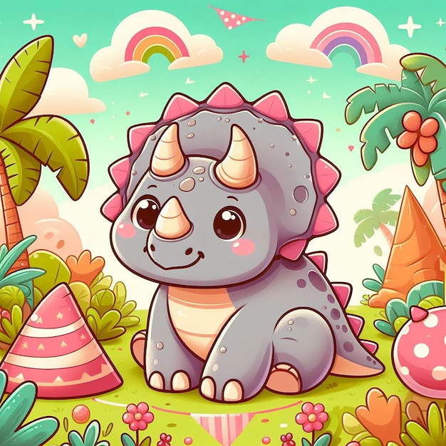 Vector cute triceratops dinosaur cartoon illustration