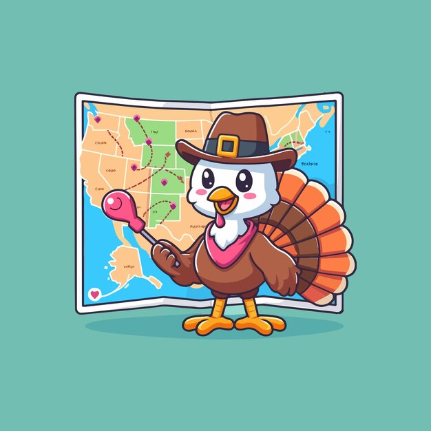Vector cute trkiye map cartoon vector icon illustration animal holiday icon concept isolated