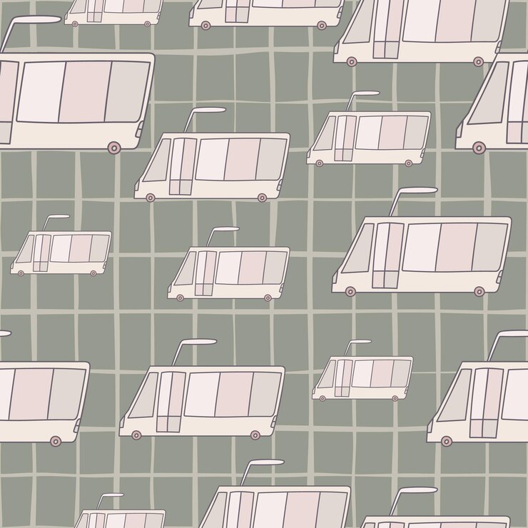 Vector cute trolleybus seamless pattern city transport wallpaper kids electric vehicle background