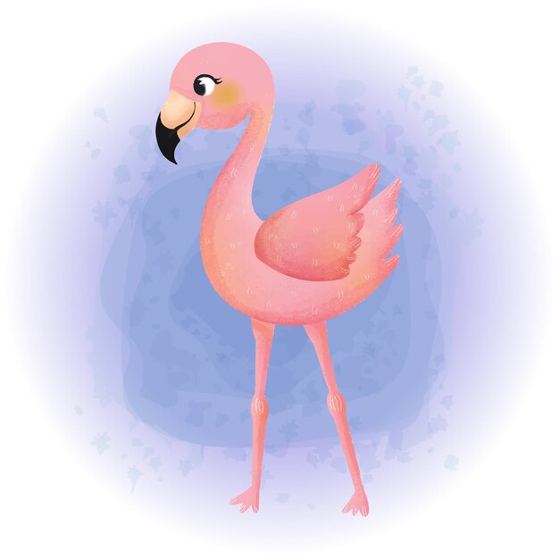 Милый тропический фламинго акварель мультипликационный персонаж 02