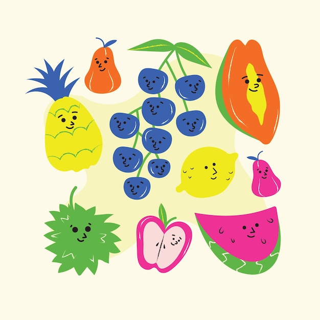 Vector cute tropical fruit character