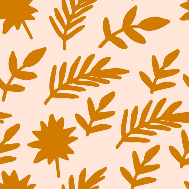 Cute tropical seamless pattern with hand drawn palm leaves, branches, flowers.