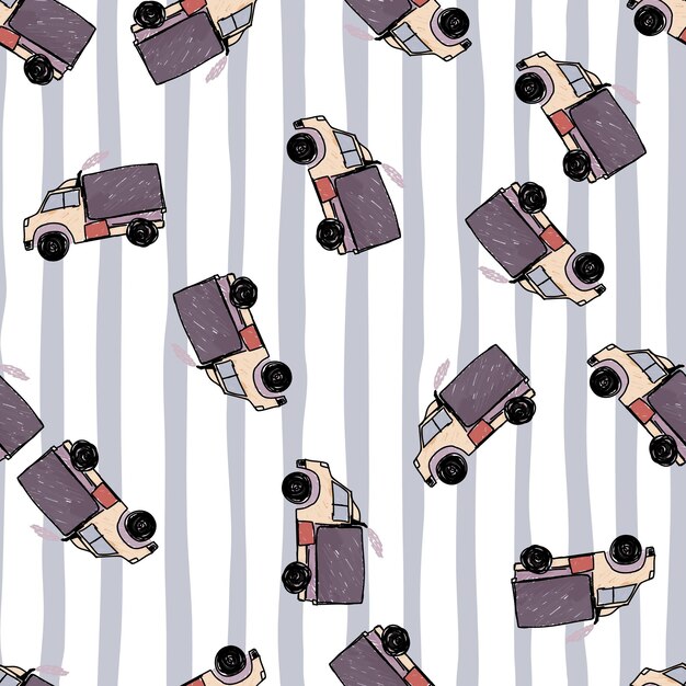 Cute truck car seamless pattern Kids hand drawn automobile background Transport wallpaper