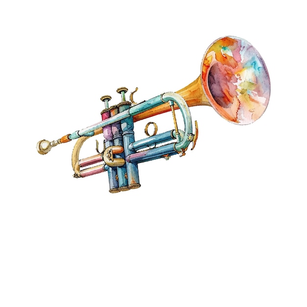 Vector cute trumpet vector illustration in watercolour style