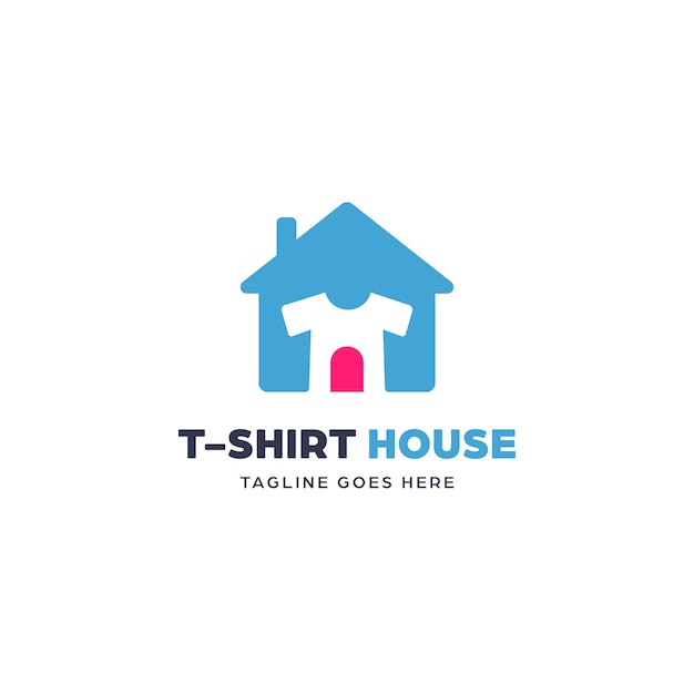 Cute tshirt house logo with simple house and tee silhouette icon