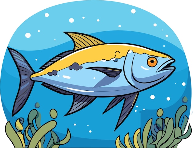 Cute Tuna fish underwater cartoon vector illustration