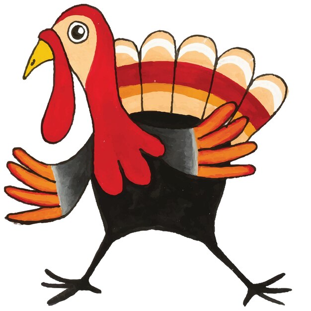 Vector cute turkey cartoon watercolor hand drawn