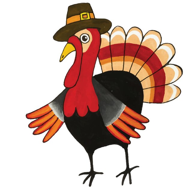 Vector cute turkey cartoon watercolor hand drawn