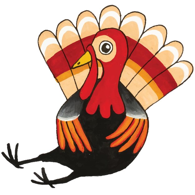 Vector cute turkey cartoon watercolor hand drawn