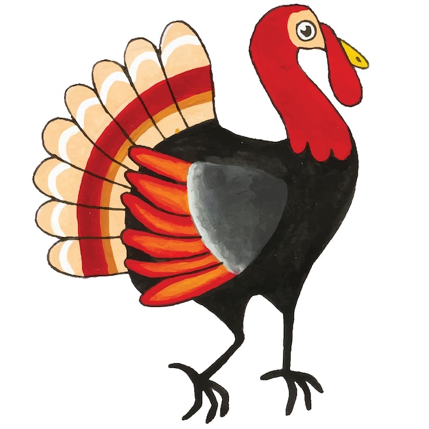 Vector cute turkey cartoon watercolor hand drawn