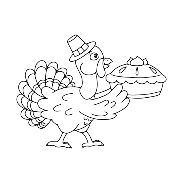 Cute turkey Coloring book page for kids Cartoon style character