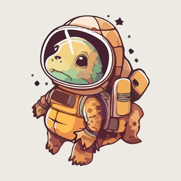 cute turtle astronaut cartoon with vector illustration, white background, animal technology