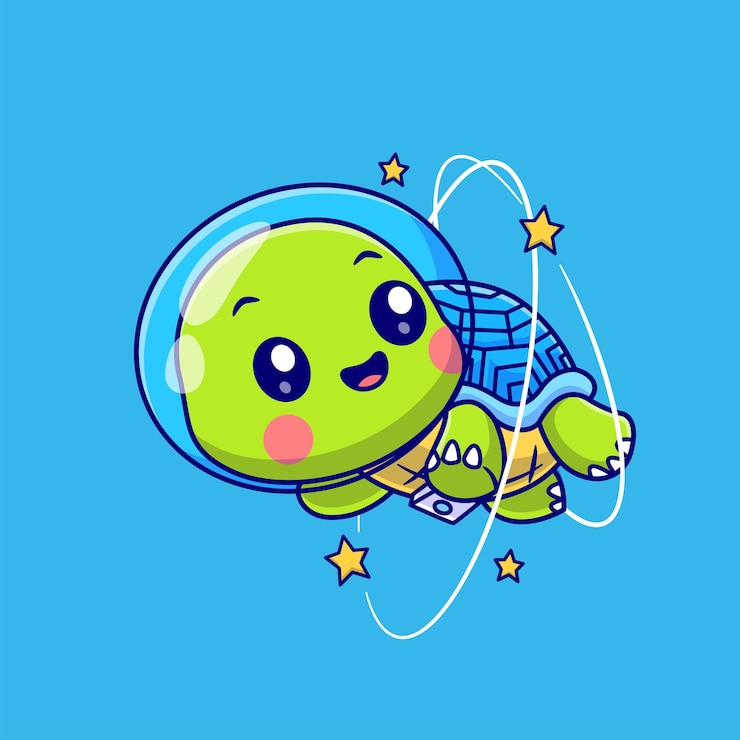 Vector cute turtle astronaut playing with star cartoon vector icon illustration animal science isolated