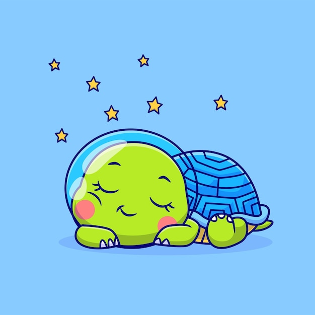 Cute turtle astronaut sleeping with star cartoon vector icon illustration animal science isolated