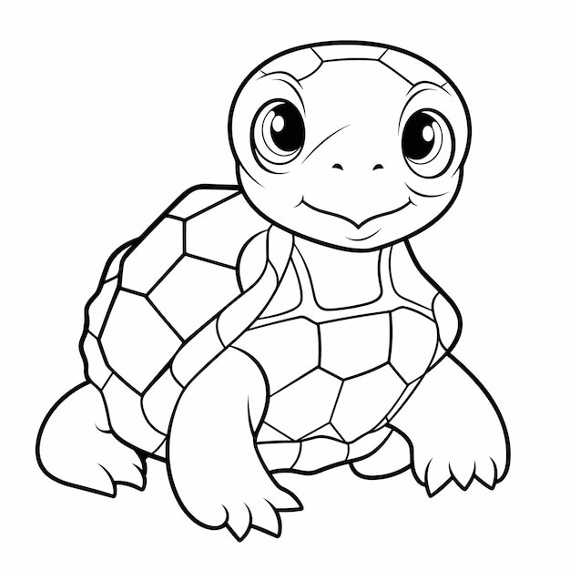 Vector cute turtle in black and white coloring colouring book for kids turtle outline illustration