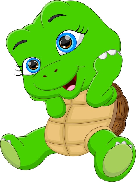 Simpatico cartone animato tartaruga in posa su sfondo bianco