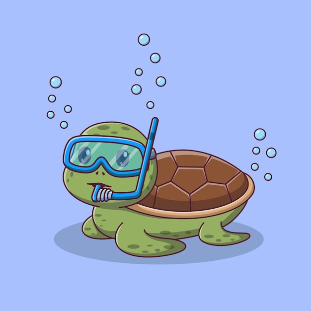 Cartone animato carino tartaruga snorkeling nel mare. concetto di icona di tartaruga