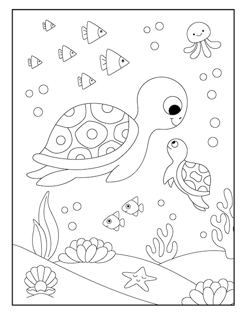 Cute turtle coloring page for kids