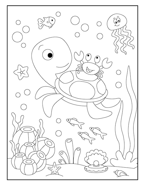 Cute turtle coloring page for kids