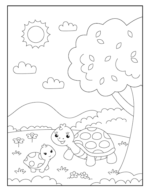 Cute turtle coloring page for kids