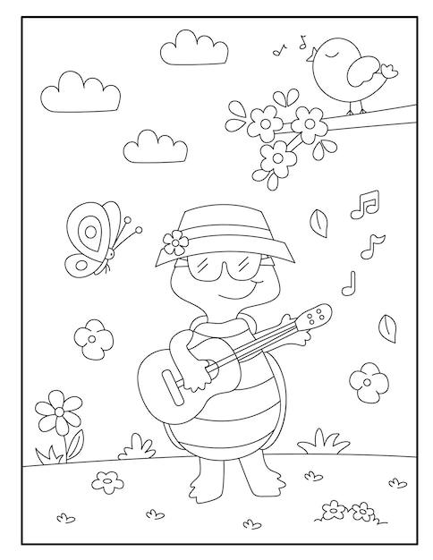 Vector cute turtle coloring page for kids