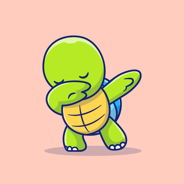 かわいいカメ軽くたたく漫画アイコンイラスト 動物の自然アイコンのコンセプトが分離されました フラット漫画のスタイル プレミアムベクター