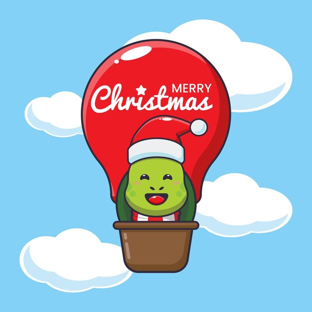 Cute turtle fly with air balloon. Cute christmas cartoon illustration.