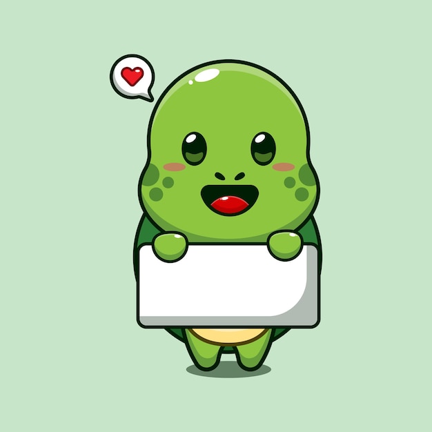 cute turtle holding greeting banner cartoon vector illustration