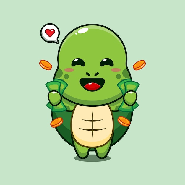 cute turtle holding money cartoon vector illustration