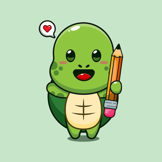 cute turtle holding pencil cartoon vector illustration