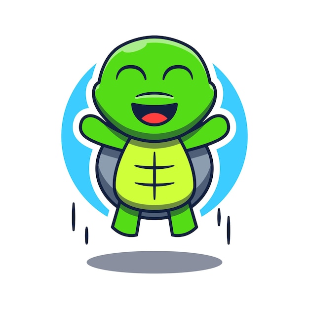 Cute Turtle Jumping Mascot Cartoon Character Illustration