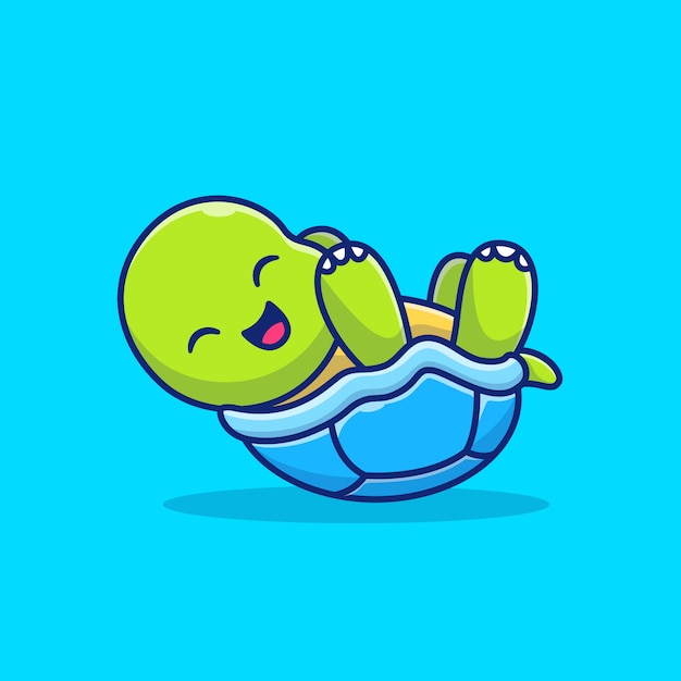 Cute turtle laughing and lying down cartoon   icon illustration. animals nature icon concept isolated  . flat cartoon style