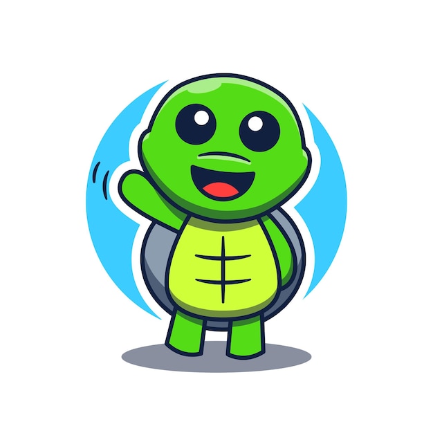 Cute Turtle Mascot Cartoon Character Waving