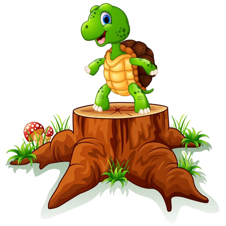 वेक्टर cute turtle posing on tree stump