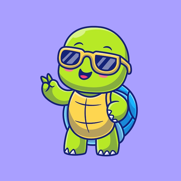Vector cute turtle wearing glasses cartoon vector icon illustration animal holiday icon isolated flat