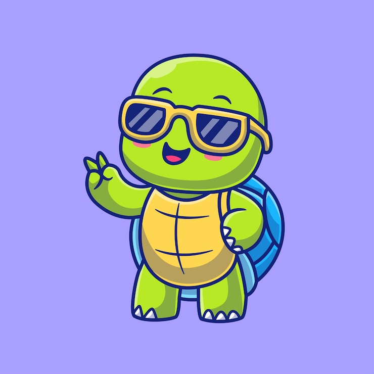 Vector cute turtle wearing glasses cartoon vector icon illustration animal holiday icon isolated flat