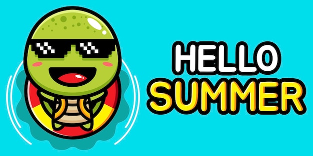 Cute turtle with summer greeting banner